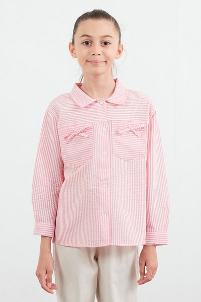 Fulla Moda Striped Bow Detailed Girl's Shirt