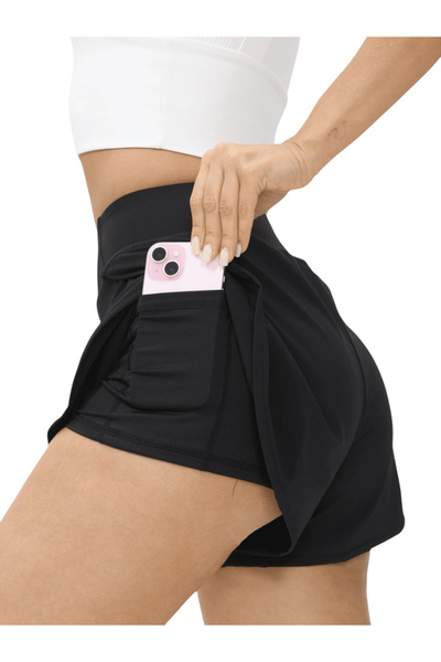 OEM Dubli Shorts, Γυναικεία αθλητικά, 2 σε 1, με εσωτερική τσέπη και ψηλή μέση, μαύρο