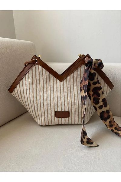 Rivina Scarf Detailed V Cut Canvas Women's Hand & Shoulder Bag