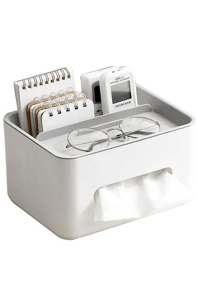 MOAWAVE Napkin box with phone holder, remote control, multifunctional,dimensions 21x16x12cm,color white/gray