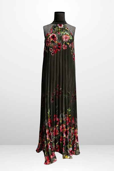By Saygı Rochie lungă din șifon plisat căptușită cu modele florale
