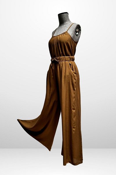 By Saygı Women's String Strap Blouse Elastic Waist Pocket Palazzo Pants 2 Piece Set