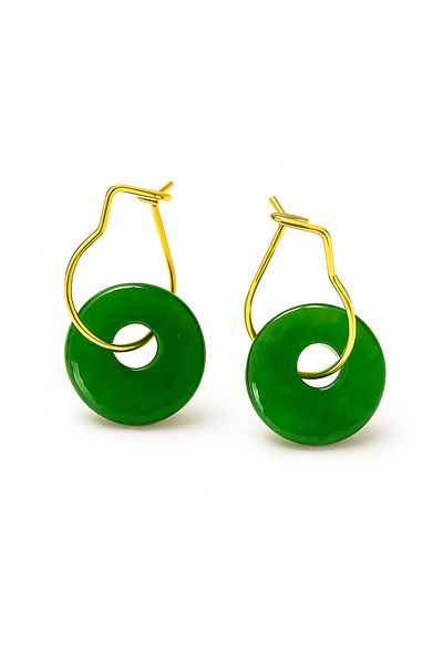 OEM Earrings With Green Jade – 18k Gold Plated Clasp, Handmade