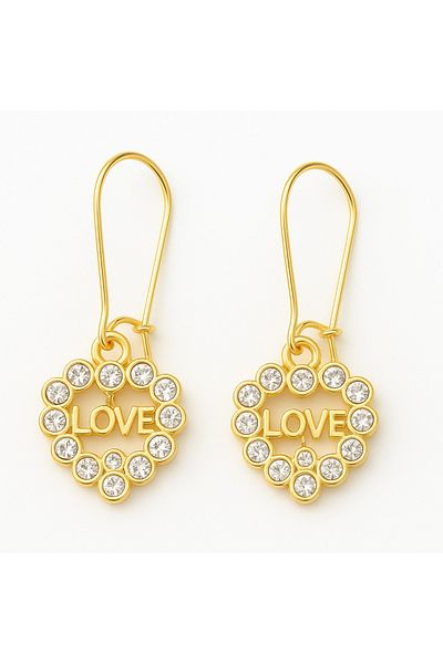 OEM Heart-shaped Earrings With The Inscription "love", Handmade In Romania, With 18k Gold-plated Studs