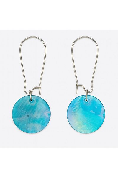 OEM Mother-of-pearl Earrings, Light Navy Green, With Stainless Steel Studs, Handmade