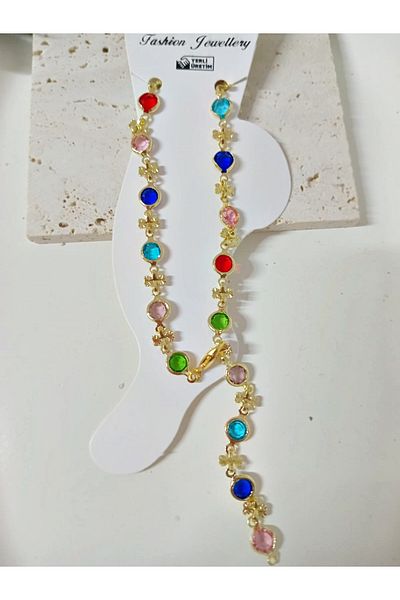 mos&more Stainless Steel Colored Stone Anklet