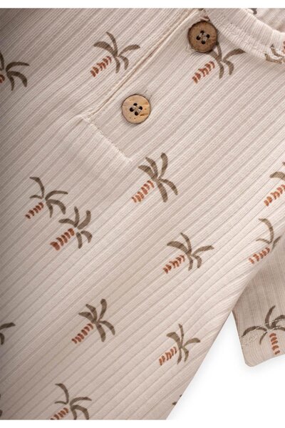 Cigit Patterned Ribbed Jumpsuit 0-3 Years Palm Pattern