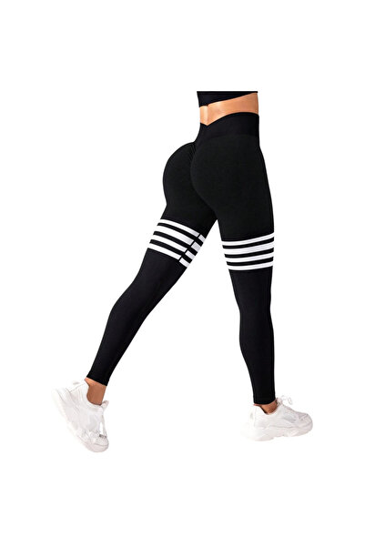 OEM Κολάν μοντέλο με ρίγες, ψηλή μέση και push-up εφέ. Μαύρο