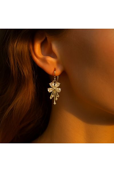 OEM Butterfly Earrings, Made Of Brass With Micro Setting And Cubic Zirconia, 18k Gold Plated, Handmade