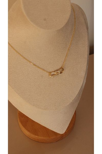 Tişt Accessory Xuping Gold Plated Infinity Heart Detailed Zircon Stone Thin Chain Necklace - No Blackening