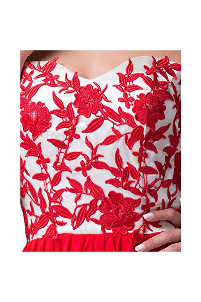 OEM Evening dress with red floral embroidery