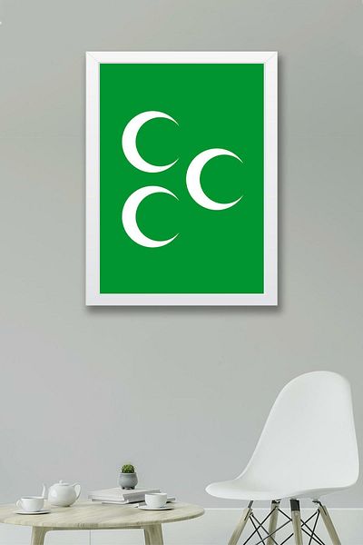 Saturn Green Three Crescent Ottoman Shield Framed Painting