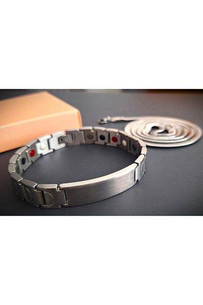 voyageaccessory Double Product Deal Snake Back Men's Necklace and Hematite Stone Steel Bracelet