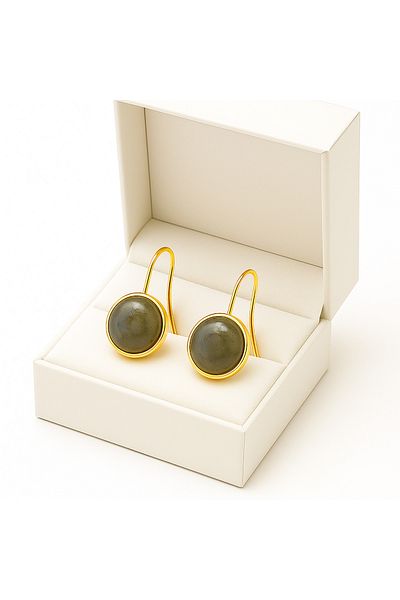 OEM Earrings With Labradorite, 18k Gold Plated, Handmade In Romania