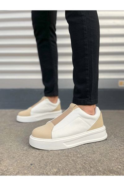 TB Terzi Bey Tb007 Alba Laceless Suede Skin Men's Casual Sneaker Shoes Scbt Beige/White