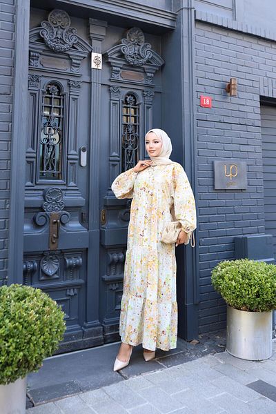 HARMAN BUTİK Women's Comfortable Fit Buttoned Patterned Modal Dress