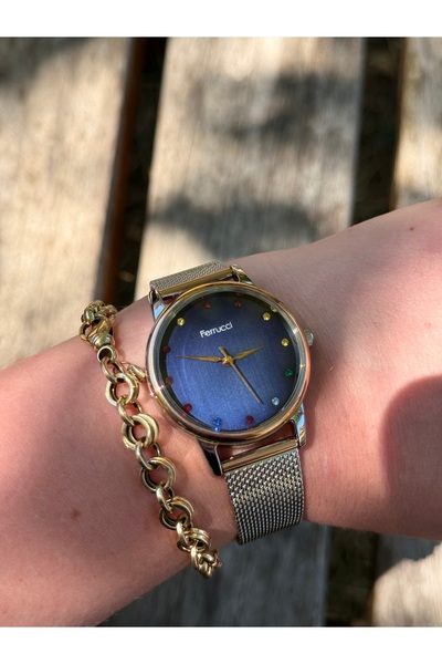 Ferrucci Rosegold and Silver Bicolor Navy Blue Dial Wicked Steel Watches Wome...