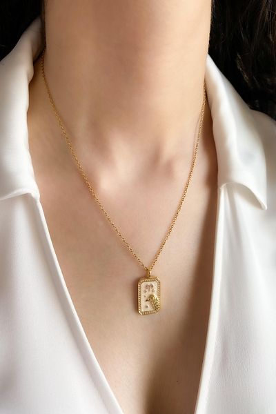 DEMOKAN Women's Steel Necklace Zodiac Series Plate Aries Zodiac Pendant