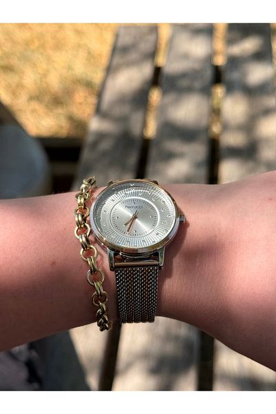 Ferrucci Rosegold and Silver Bis-Blue Strawberry Cord Steel Watches Women's Watches Do Not Change Color