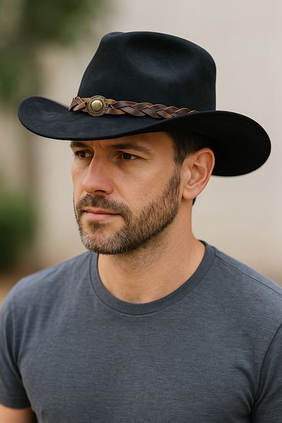 LAGRANZE Men's Stamped Cowboy Hat – Turquoise Stone and Mesh Detail