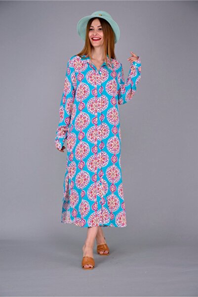 Butik Ayseba PARK MODA ÇİNİ DESENLİ BOHO GÖMLEK ELBİSE