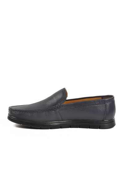 GAMZE 024 Gel Sole Navy Blue Genuine Leather Men's Casual Shoes