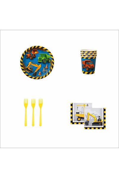 ZENVİVA Construction 8 Plates, 8 Cups, 10 Napkins, 10 Forks