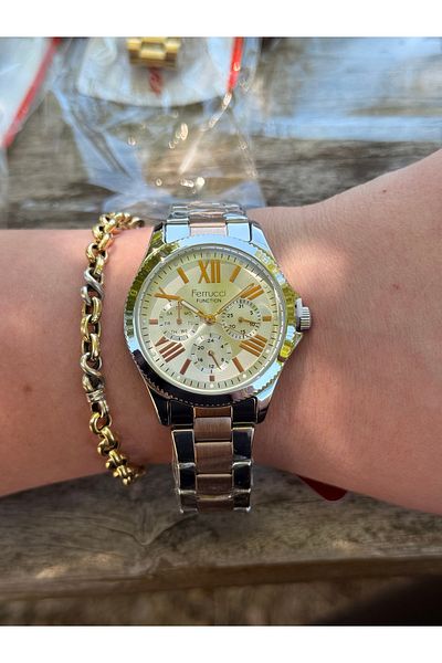 Ferrucci Rosegold and Silver Bicolor Function Steel Color Non-Change Women's Watch