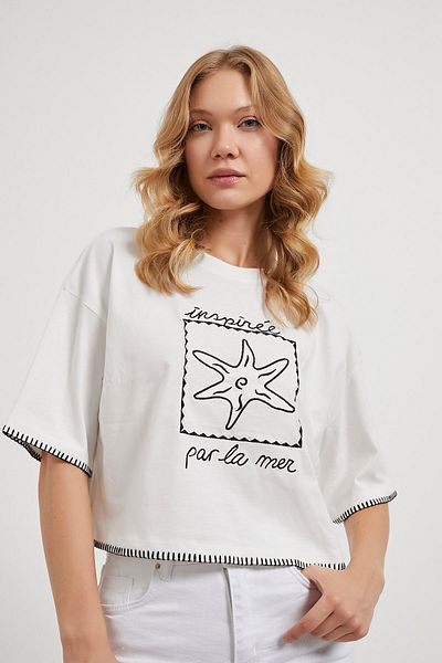 Arma Life Armalife 10571 Sea Star Embroidered Bis Collar Skirt Stitched Women's T-Shirt