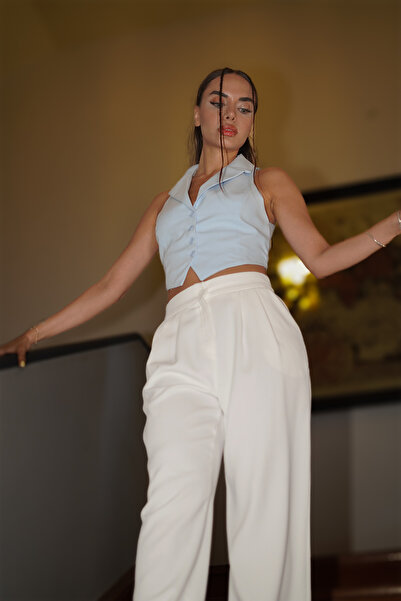 Cebby mavi bel detaylı yelek