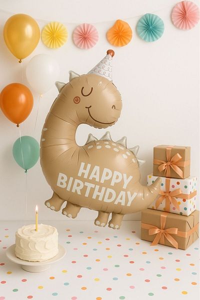 BeySüS Retro Cute Dinosaur Happy Birthday Written Foil Balloon