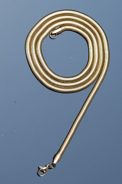Rua Jewelry Steel Italian Flat Snake Worm Necklace 4 mm Gold Color |   Non-Blackening, Unisex, 2 Years Warranty