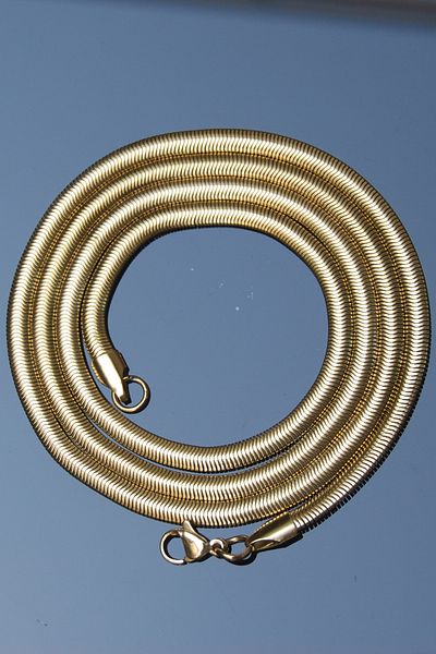 Rua Jewelry Steel Italian Flat Snake Worm Necklace 4 mm Gold Color |   Non-Blackening, Unisex, 2 Years Warranty