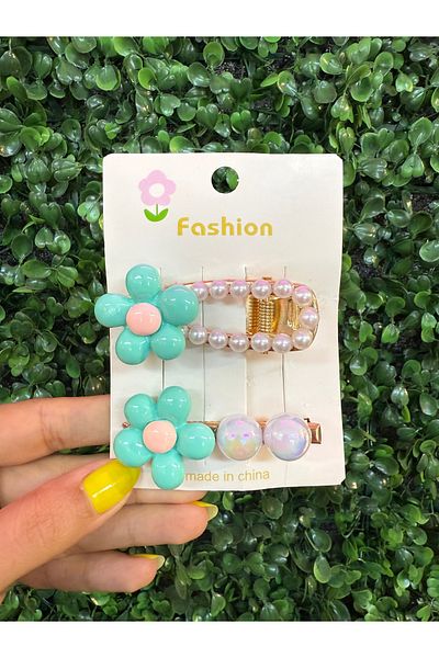 PONÇİK ACCESSORİES Pearl Colored Floral 2-Piece Clamp Side Buckle