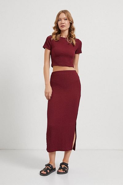Arma Life Armalife 6417 short sleeve t-shirt with slit detail textured skirt women's set