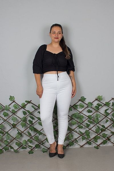 Truva XXL Plus Size High Waist White Cotton Leggings Pants – Comfortable Fit with Back Pocket, Full Lycra