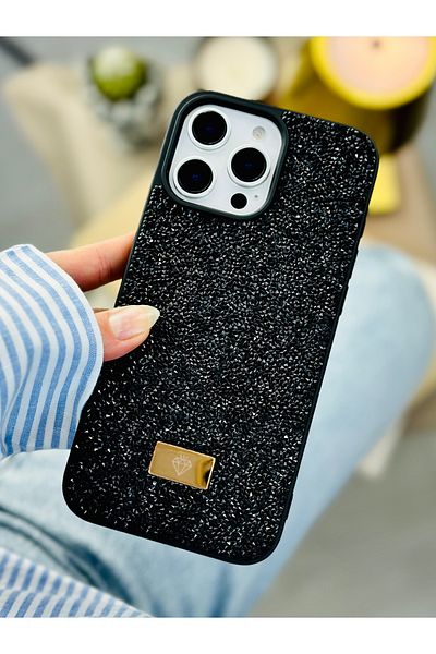Go Aksesuar حافظة سيليكون متوافقة مع هاتف آيفون 14 برو ماكس بتصميم ماسي ولامع ومزين بالألماس