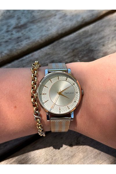 Ferrucci Rosegold and Silver Bis-Blue Strawberry Cord Steel Watches Women's Watches Do Not Change Color