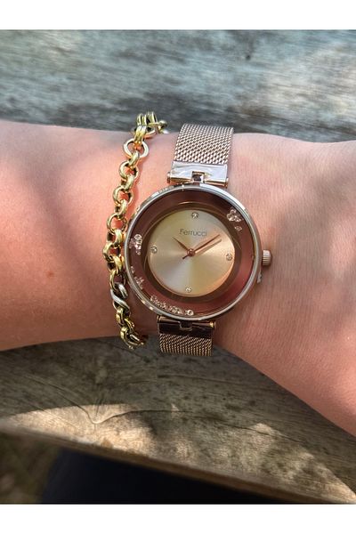 Ferrucci Rosegold Moving Stone Glass Wicked Cord Steel Color Changing Women's Watch