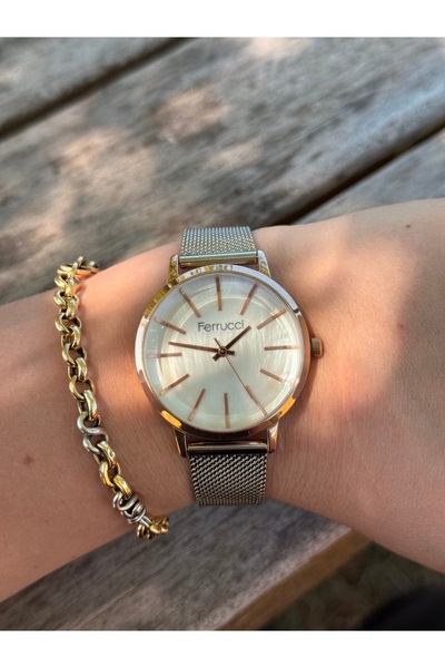 Ferrucci Rosegold and Silver Bis-Blue Strawberry Cord Steel Watches Women's W...