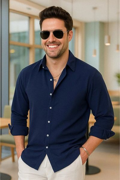 Modayakamoz Men's Long Sleeve Regular Sofia Linen Shirt