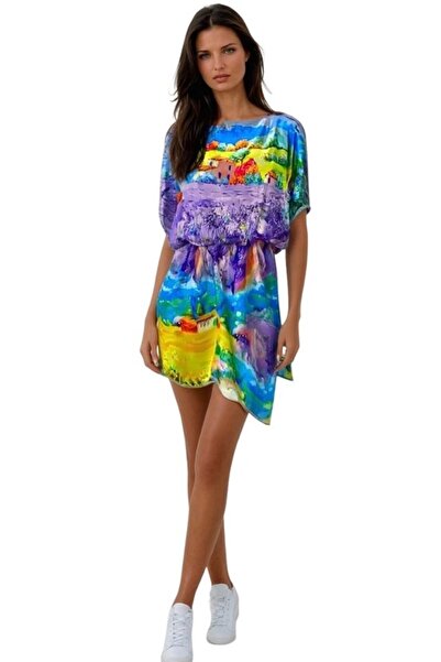 DACSHOP Γυναικείο φόρεμα-ποντσο LV, μοβ, ένα μέγεθος