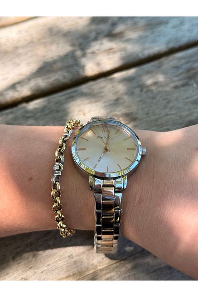 Ferrucci Rosegold and Silver Two Color Simple Stylish Cutting Glass Steel Does Not Change Color Women's Watch
