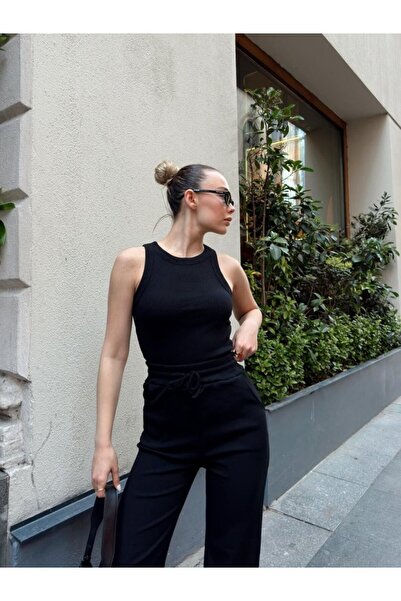 buğrahayalin Women's Camisole Fabric Singlet and High Waist Wide Leg Pants Double Set