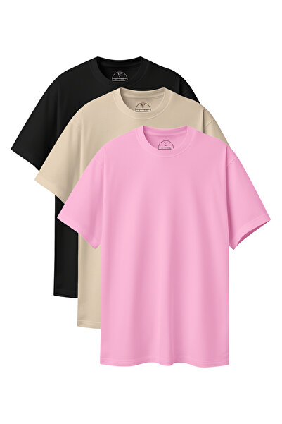 Velvoria Unisex supradimensionat basic 3buc Negru Bej Roz Culoare tricou