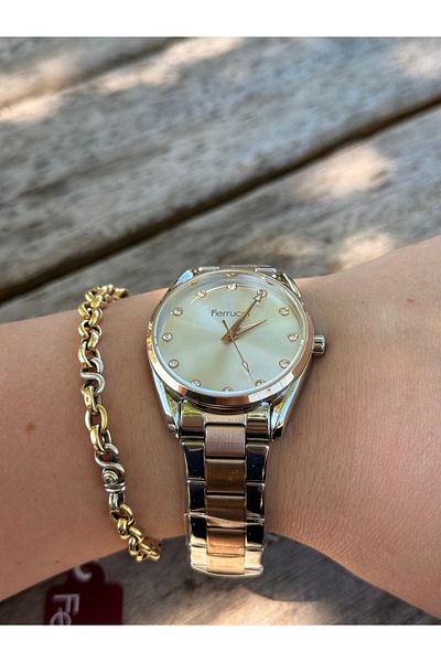 Ferrucci Rosegold and Silver Bicolor Simple Stylish Steel Watches Women's Watches Do Not Change Color
