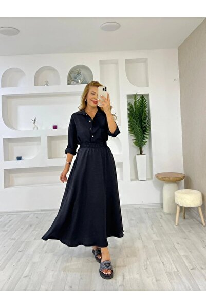 JANES Women's Linen Fabric Shirt and Skirt Double Suit