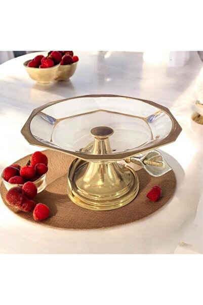 partridge store طبق تقديم زجاجي بأرجل معدنية مقاس 18 سم ذهبي
