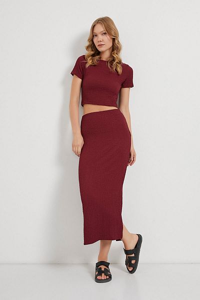 Arma Life Armalife 6417 short sleeve t-shirt with slit detail textured skirt women's set