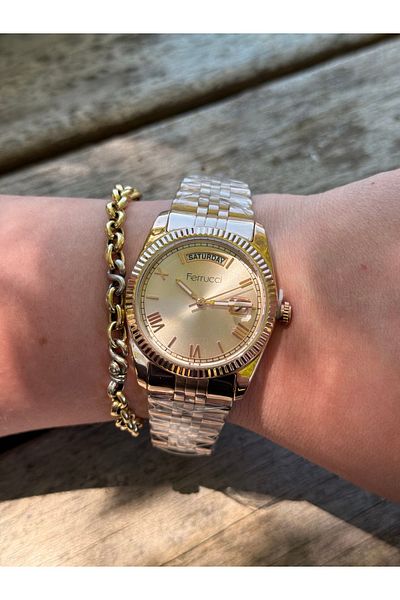 Ferrucci Rosegold Color Jubilee Cord Date R**Ex Model Steel Does Not Change Color Women's Watch